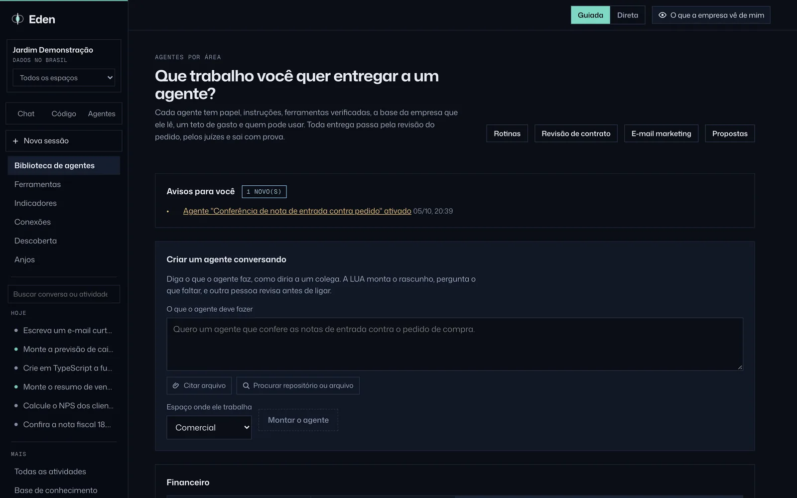 Biblioteca de agentes por área, tema Noite