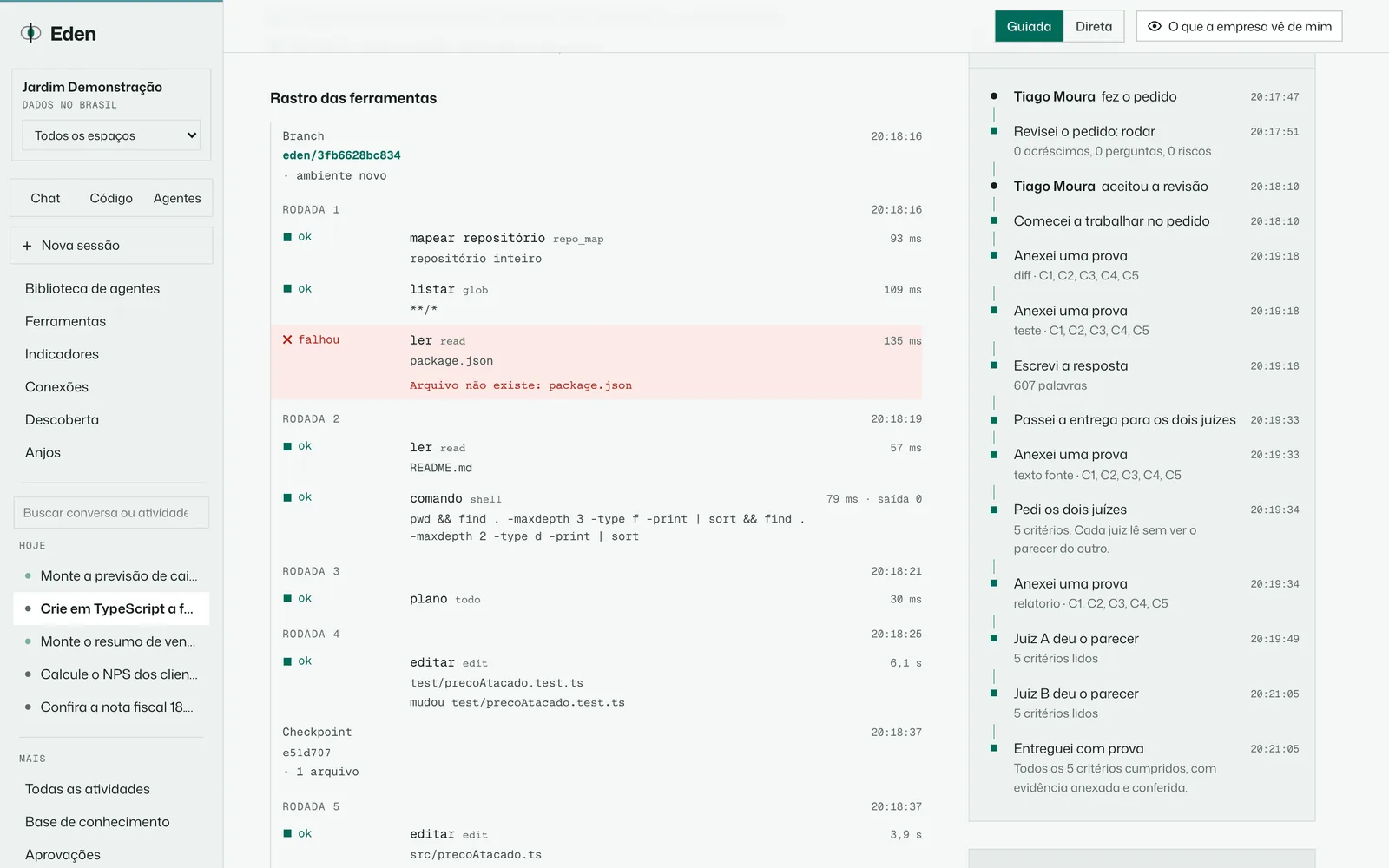 Rastro das ferramentas de uma atividade de código, tema Dia