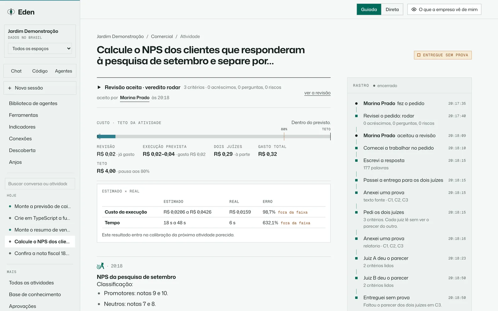 Atividade que calcula o NPS por canal, tema Dia