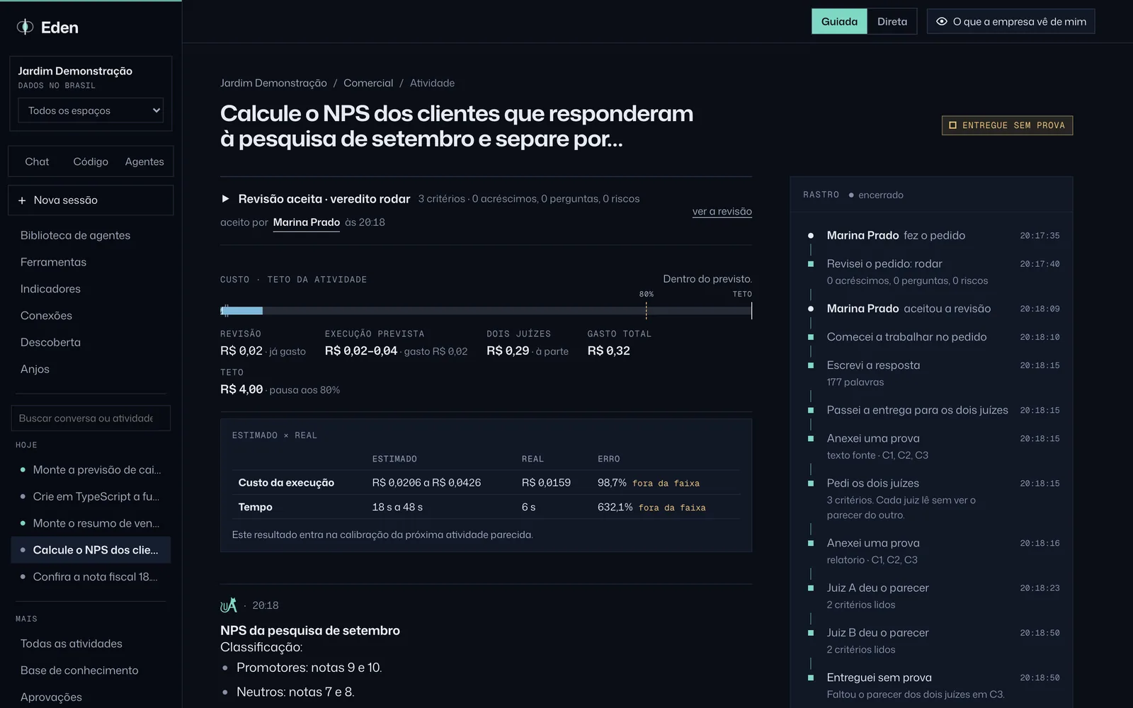 Atividade que calcula o NPS por canal, tema Noite