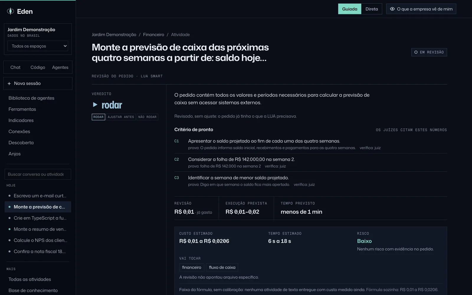 Revisão do pedido aguardando o aceite, tema Noite