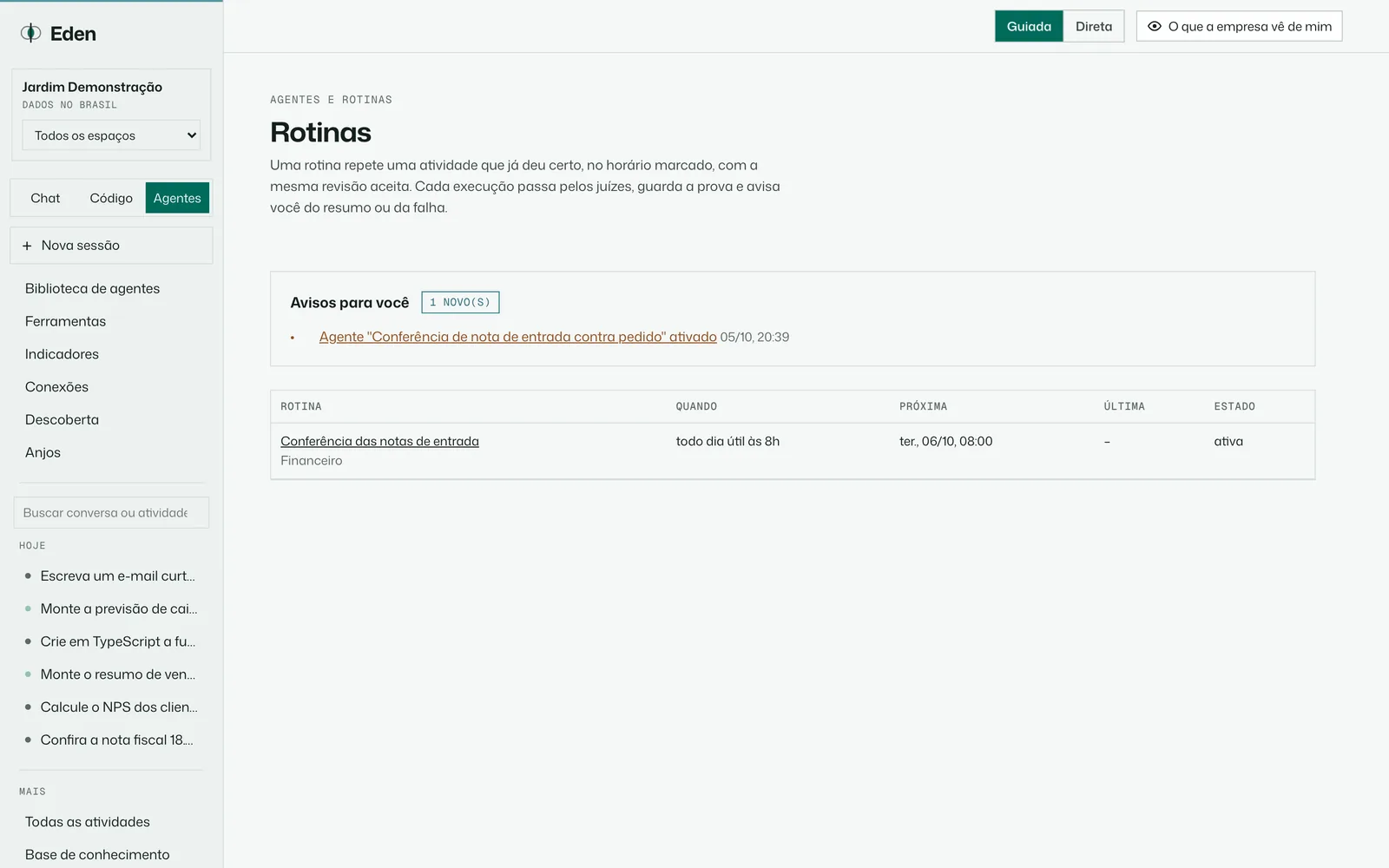 Rotina de conferência de notas no Eden, tema Dia