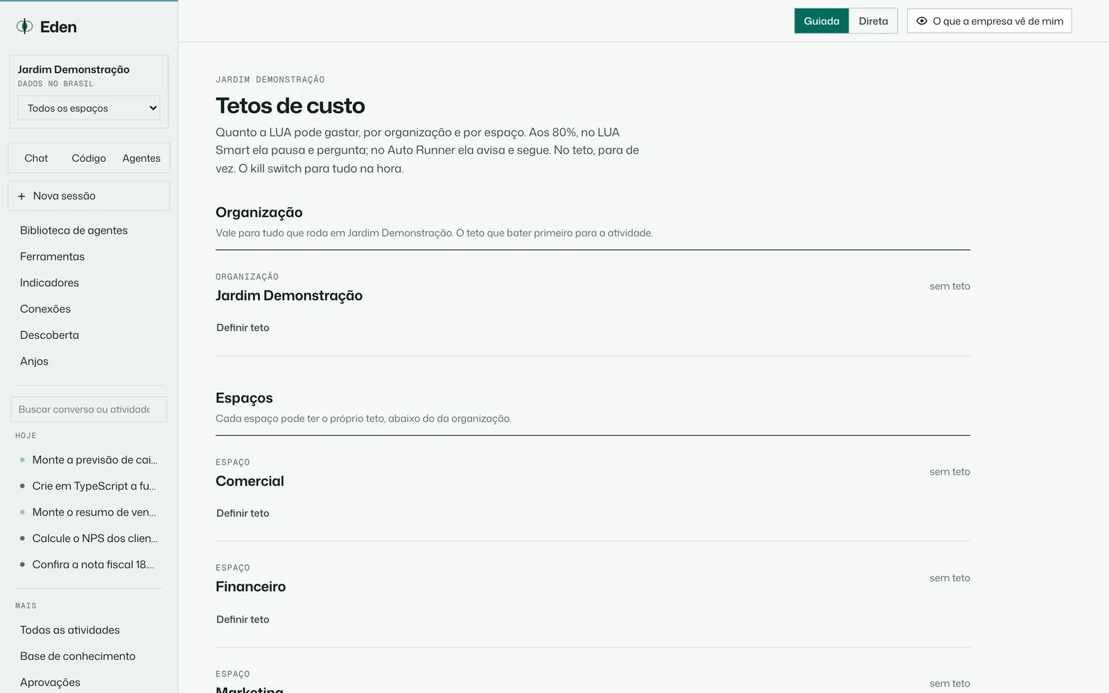 Tetos de custo por espaço, tema Dia